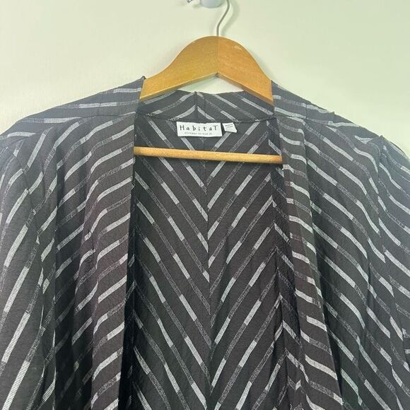 Habitat Black Striped Open Front Cardigan Jacket Women’s L Artsy Drape - Picture 5 of 11